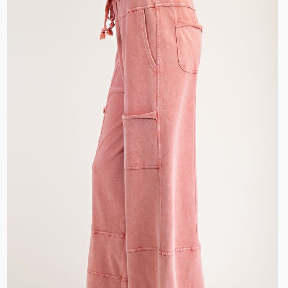 🌺Clearance! LAST FEW! Easel Plus Size Pink Wide-Leg Drawstring Pants - Picture 3 of 7